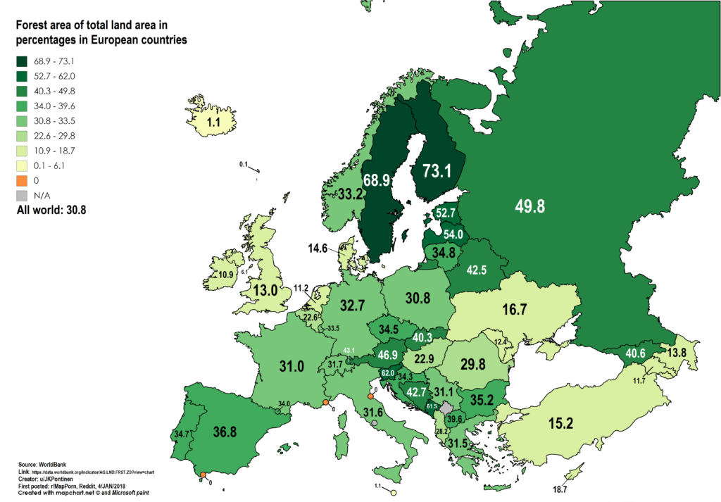 Forest area of total land area in percentage